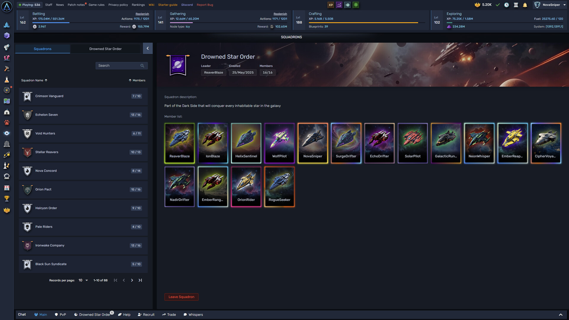 The squadron list and a full sixteen member squadron