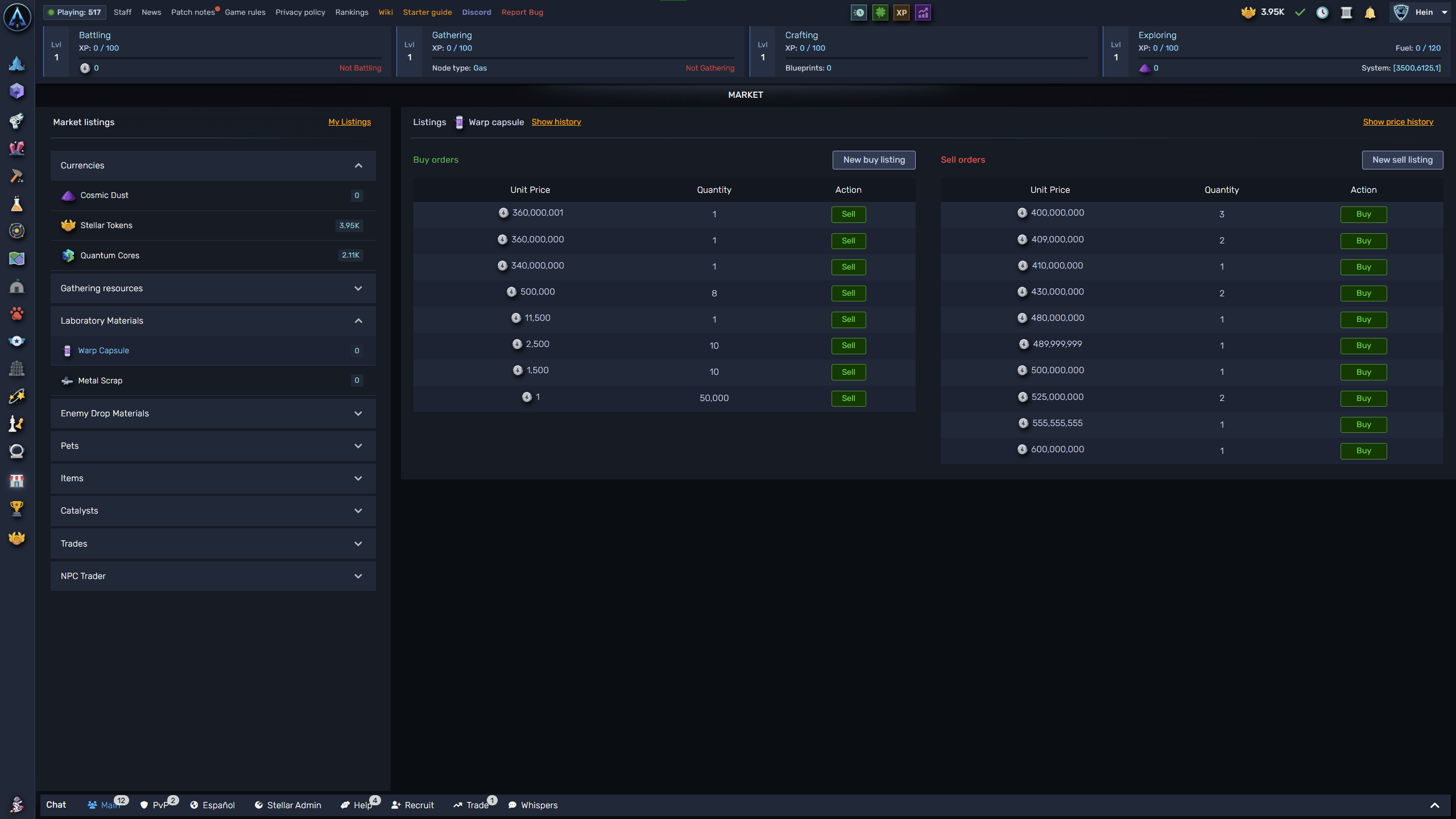 The player-driven market with buy and sell orders